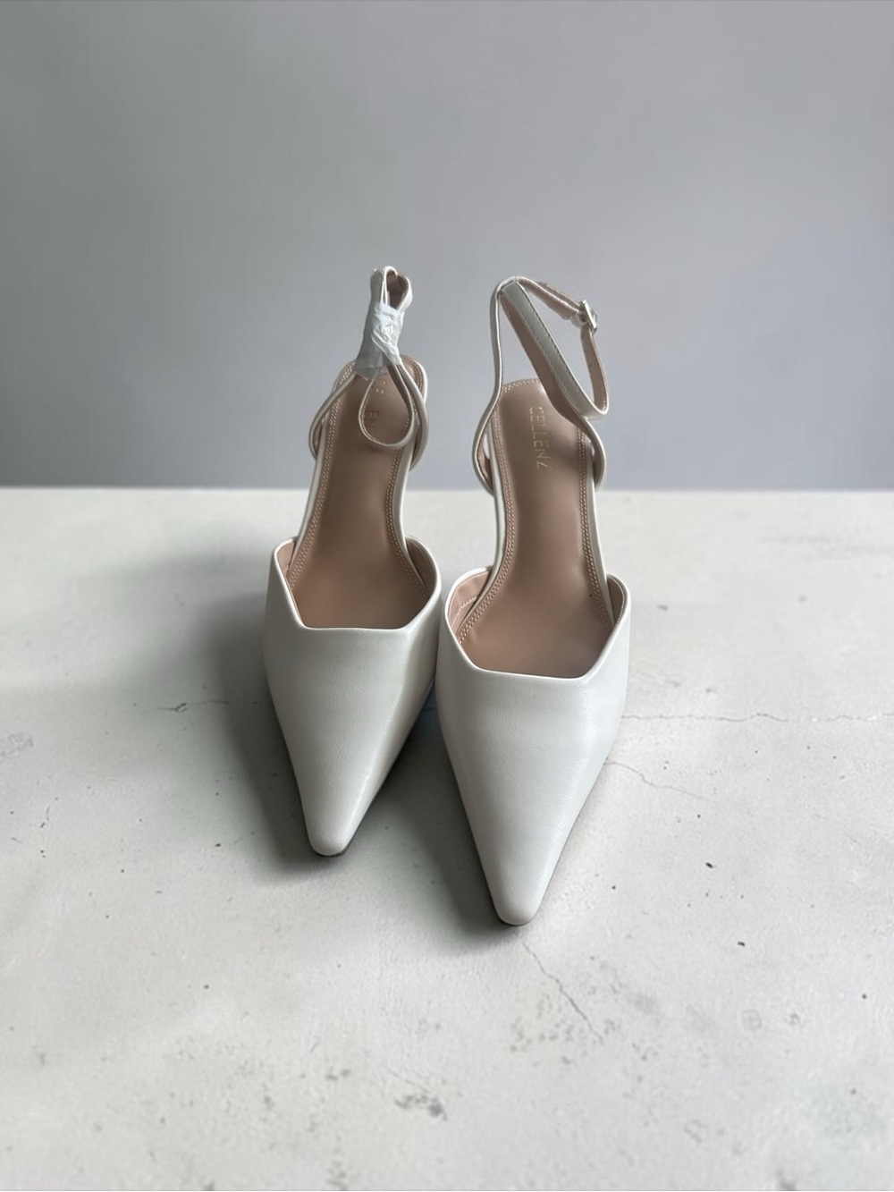 Cellenz Women’s White Pointed-Toe Ankle-Strap Kitten Heels New 9.5
